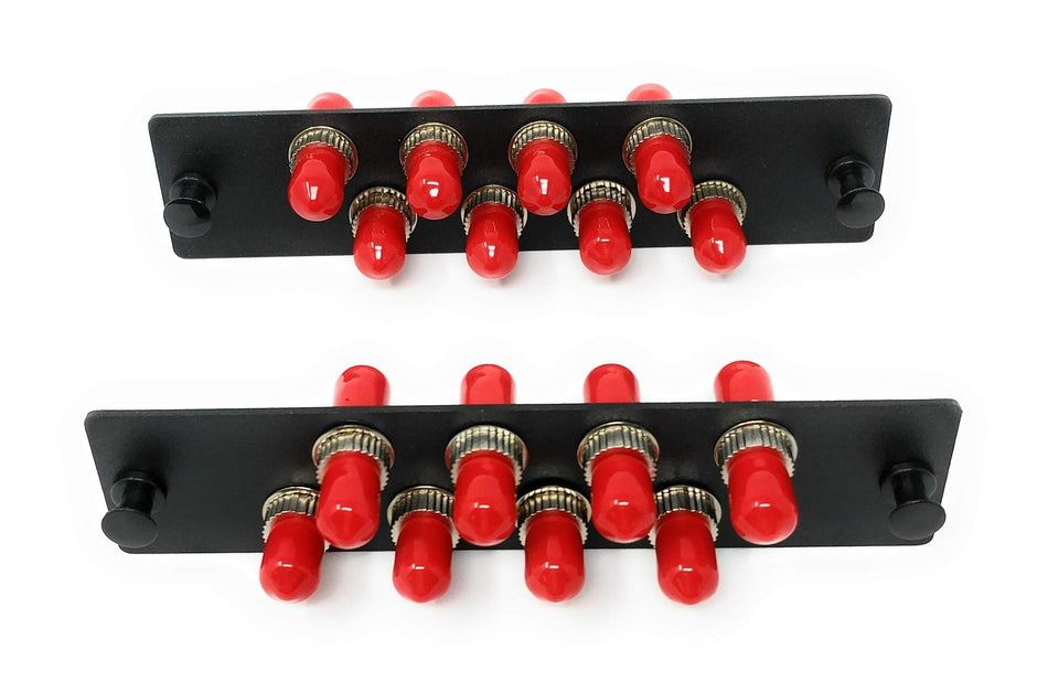 RiteAV LGX Footprint ST Adapter Panel, 8 Ports, Loaded w/8 ST Simplex Multimode Adapters, Black (2 Pack)