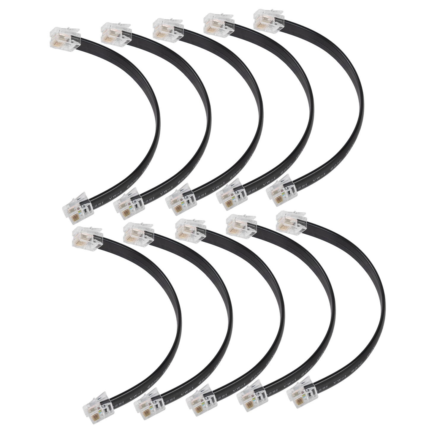 RiteAV - 6 tums kort RJ12 rak kabel 6P6C hane till hane platt (svart, 10 paket)