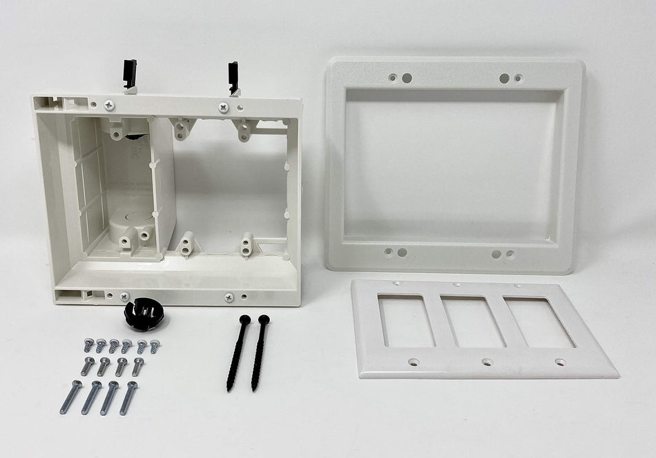 RiteAV Three-Gang Recessed Non-Metallic Electrical Combo Box Divided for Power and Low Voltage - White