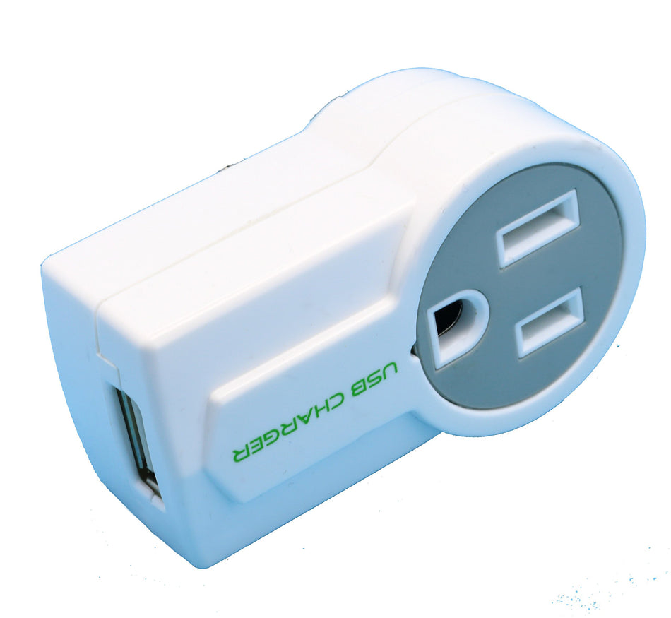 RiteAV Swivel Outlet Wall Tap Plug + 1 x Female USB Jack Charger for Cell Phone