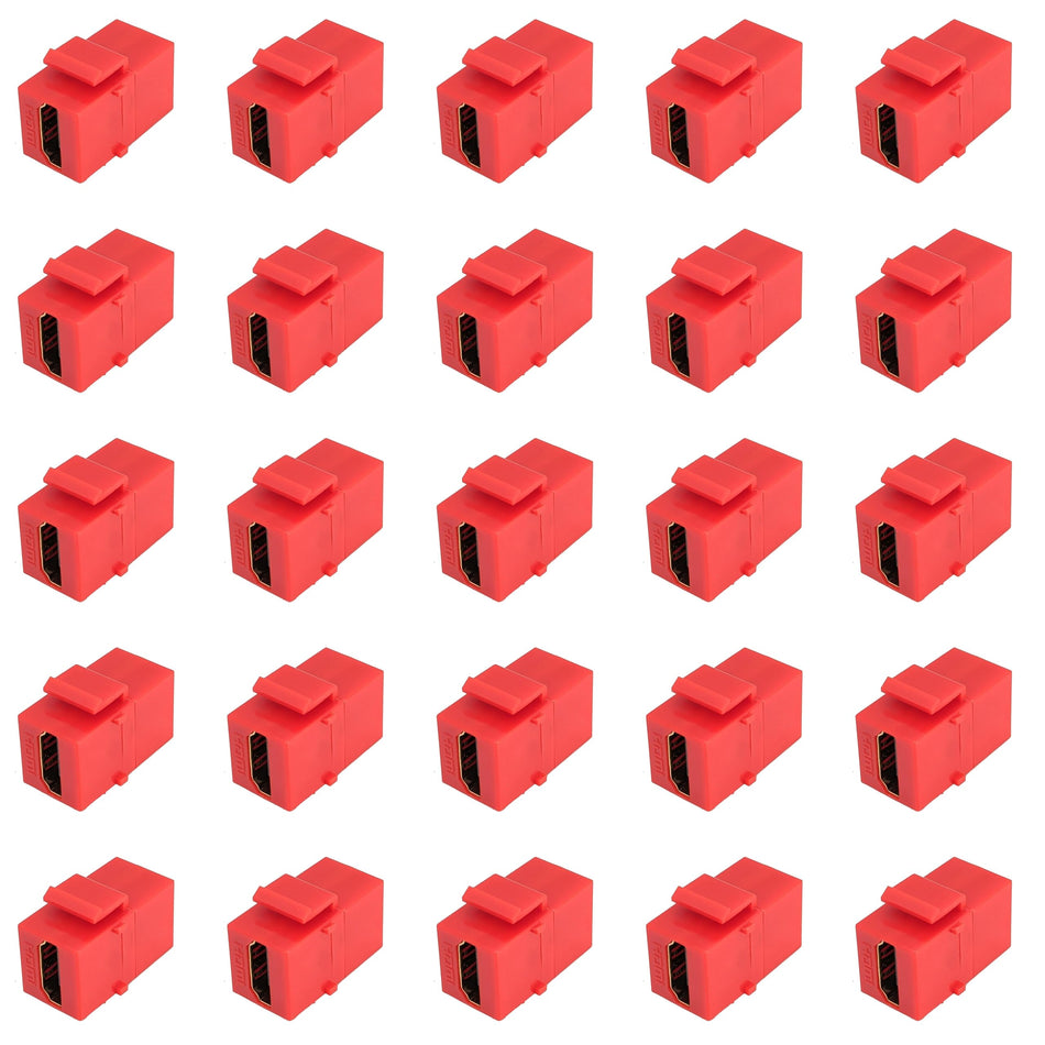RiteAV HDMI Red Keystone Adapter Coupler Female to Female [25 Pack]
