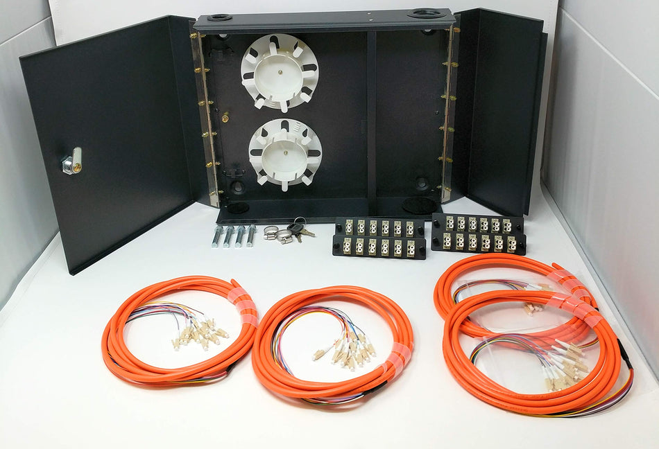 Ultra Spec Cables 4 LGX Panel Lockable Wall Mount Fiber Enclosure Kit, Includes 4 x Loaded OM1 Multimode Duplex LC-UPC LGX Panels and 4 x 3M 12 Strand OM1 LC-UPC Pigtails for Splice