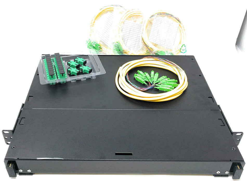 Ultra Spec Cables 1U 24 Port 19" Rack Mount Fiber Enclosure Singlemode SC-APC Kit (Includes 4 x 3 Meter 12 Strand SC-APC Pigtails and 24 x SC-APC Adapters) for Splice