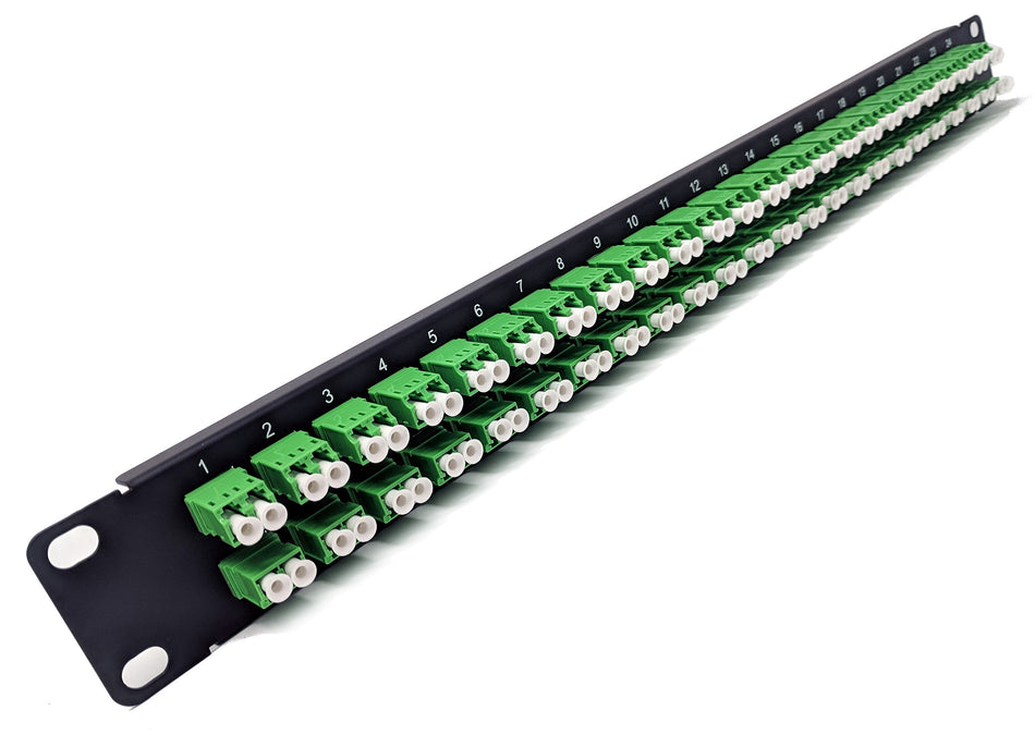 1U 48port High Density Patch Panel, Loaded with LC Duplex Singlemode APC Green Colored Adapters