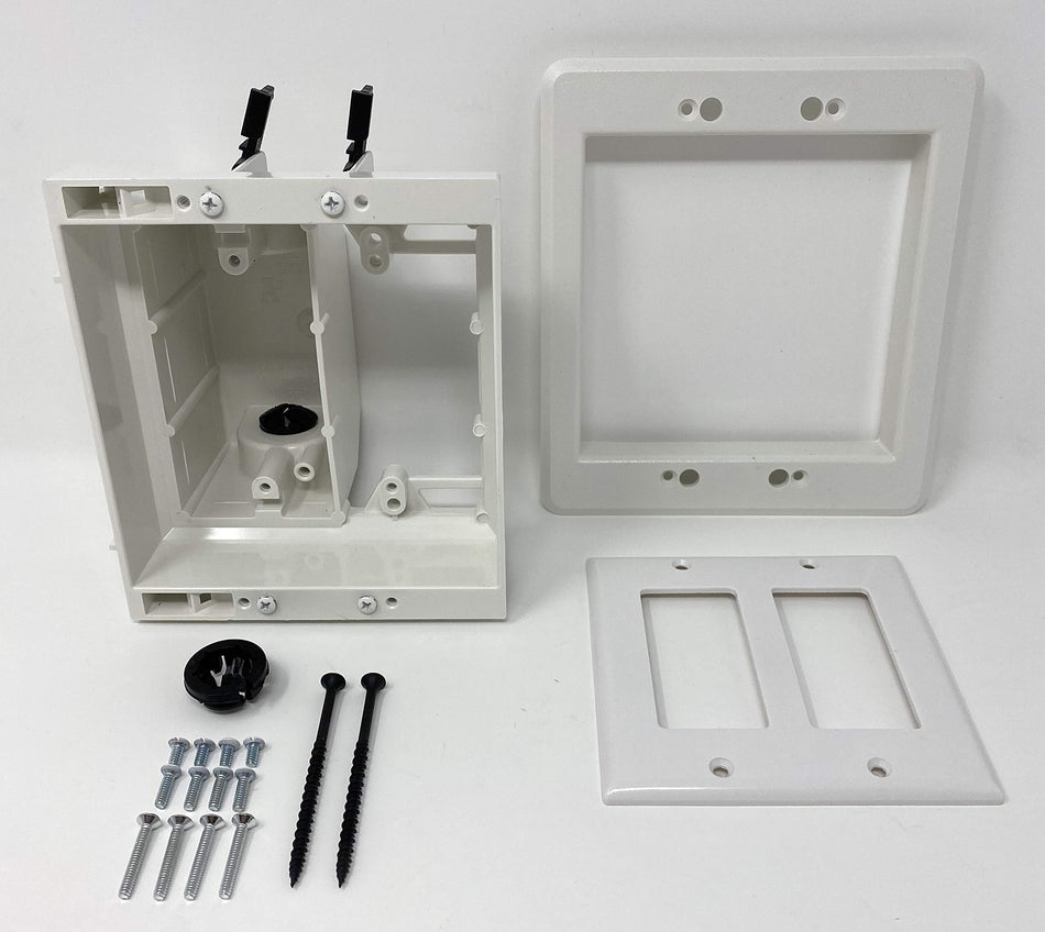 RiteAV Two-Gang Recessed Non-Metallic Electrical Combo Box Divided for Power and Low Voltage - White