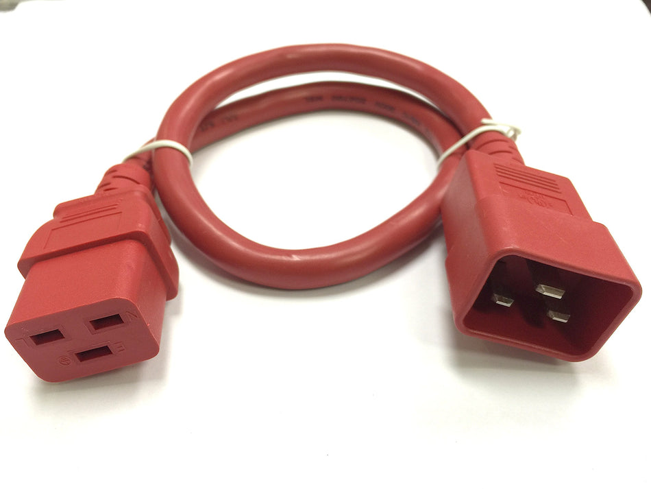 RiteAV - Heavy Duty Extension Power Cord, C19 to C20, 12AWG, 20 AMPS, 250V (Red, 2ft)