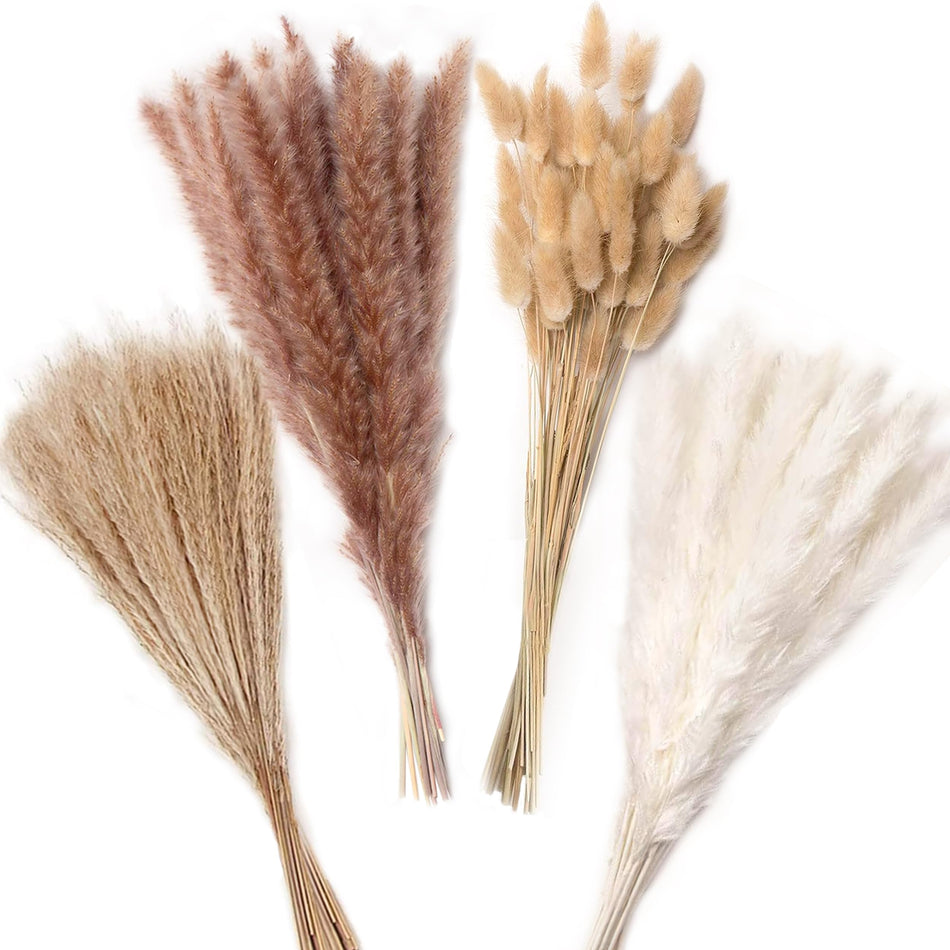 Torkat Pampasgräs - 110 Stycken Naturliga Torkade Blommor, Torkade Blommor Och Lagurus Dekor, Torkad Bukett Torkade Blommor för Bröllopsbord Vardagsrum Vaser Boho Heminredning