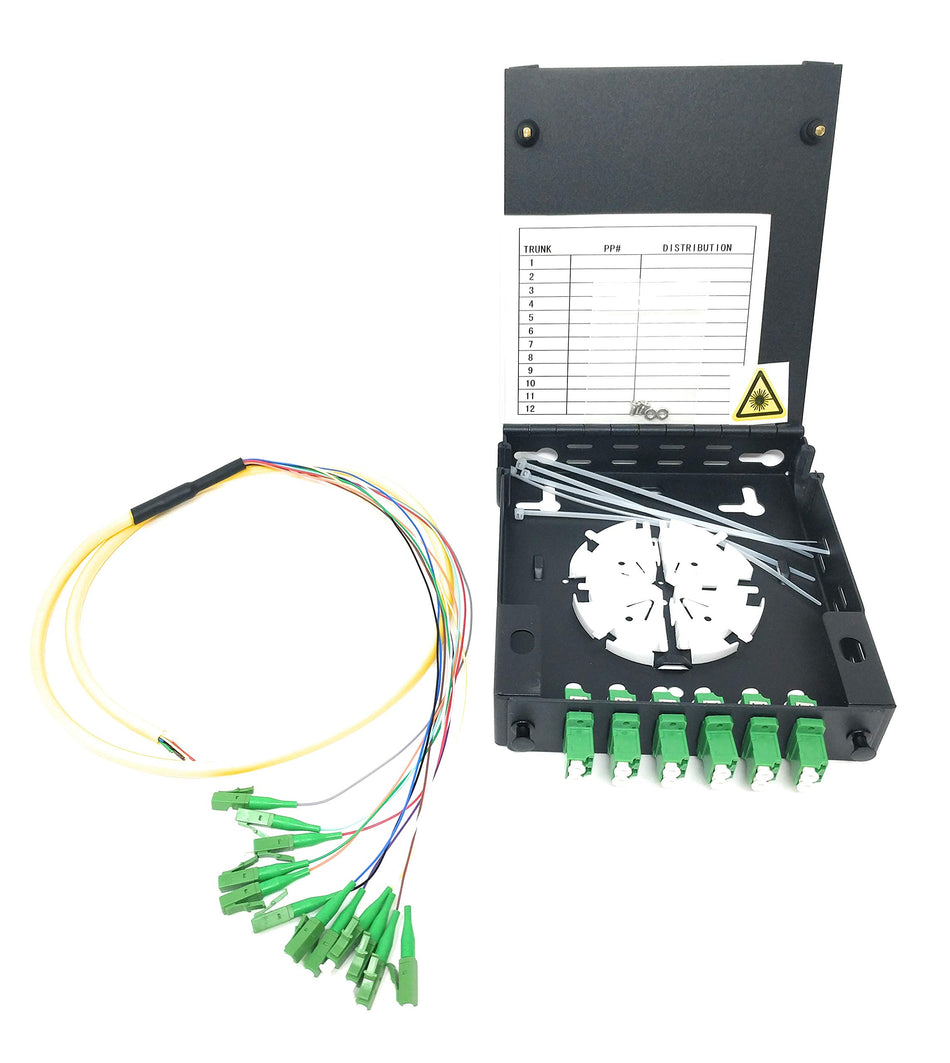 Ultra Spec Cables 12 Port Wall Mount Fiber Enclosure with Spool Singlemode Duplex LC-APC Kit (Includes a 1 Meter 12 Strand LC-APC SM Pigtail and 6 Port LC-APC Duplex LGX Loaded Panel for Splice