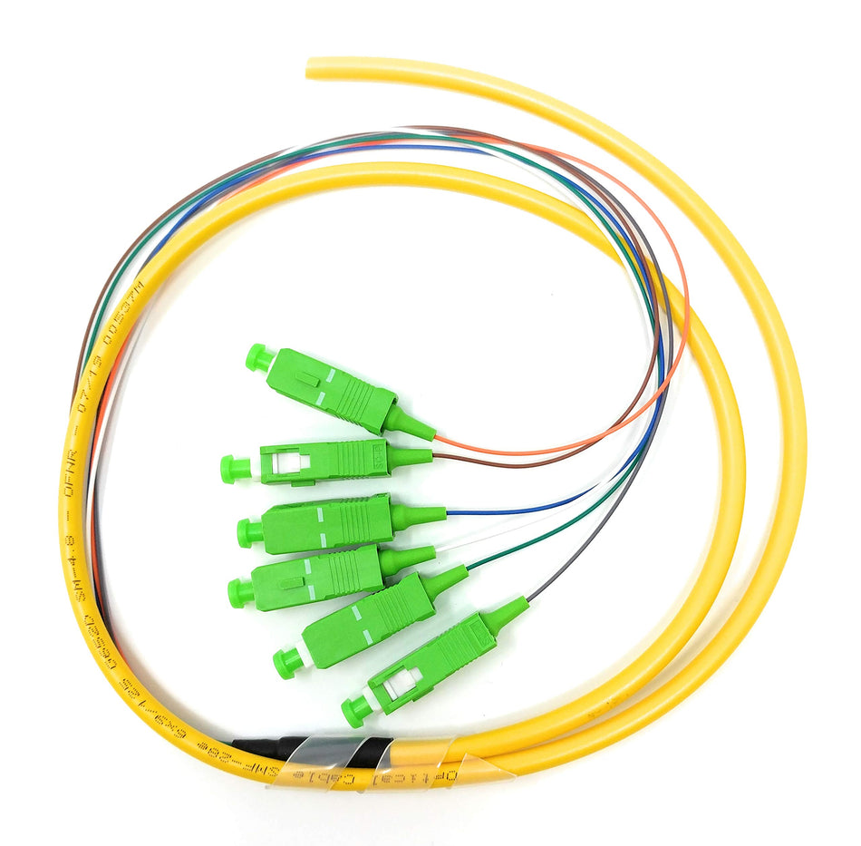 Ultra Spec Cables 6 Strand Singlemode 9/125 SC-APC Fiber Pigtail, 1 Meter for Splice
