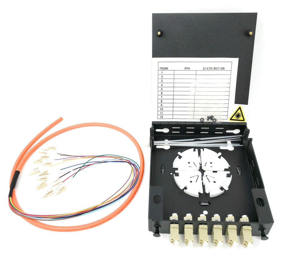 Ultra Spec Cables 6 Port Wall Mount Fiber Enclosure with Spool Multimode OM1 Simplex LC-UPC Kit (Includes a 1 Meter 12 Strand LC-UPC MM Pigtail and 6 Port LC-UPC Duplex LGX Loaded Panel for Splice