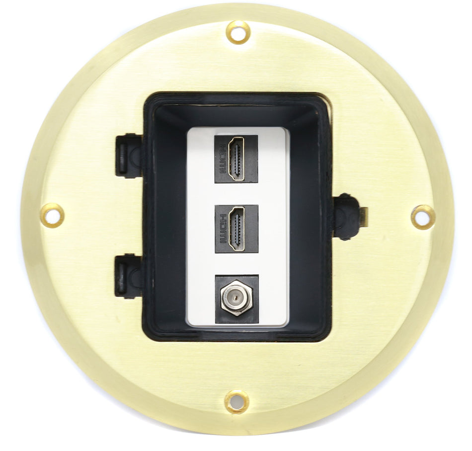 RiteAV - 2 Port HDMI 1 Coax Cable TV- F-Type Floor Box - Gold