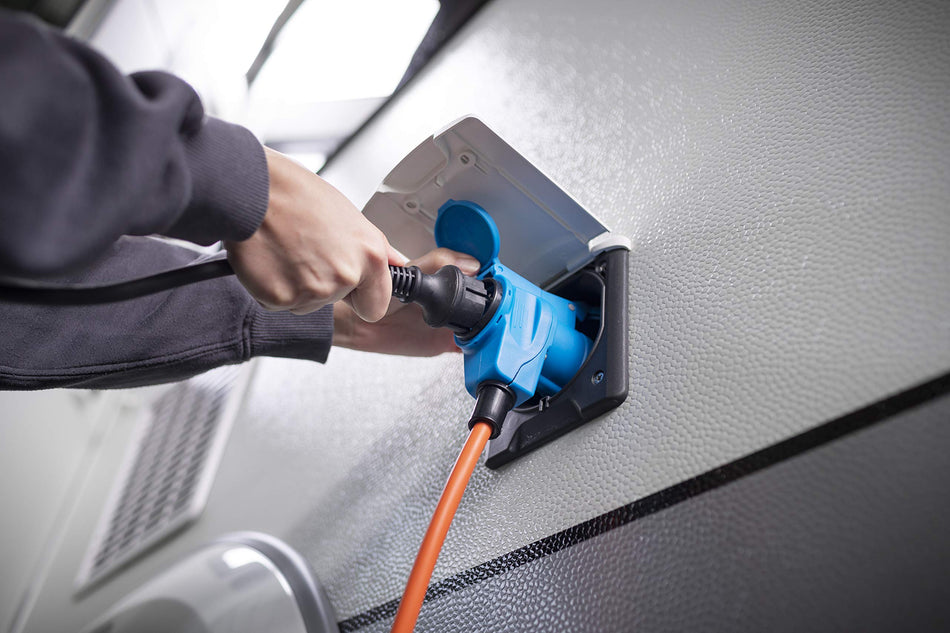 RiteAV - Camping CEE-förlängningskabel med CEE-kontakt och vinkelkoppling inkl (10 m kabel i orange, 230 V/16 A, användning utomhus)