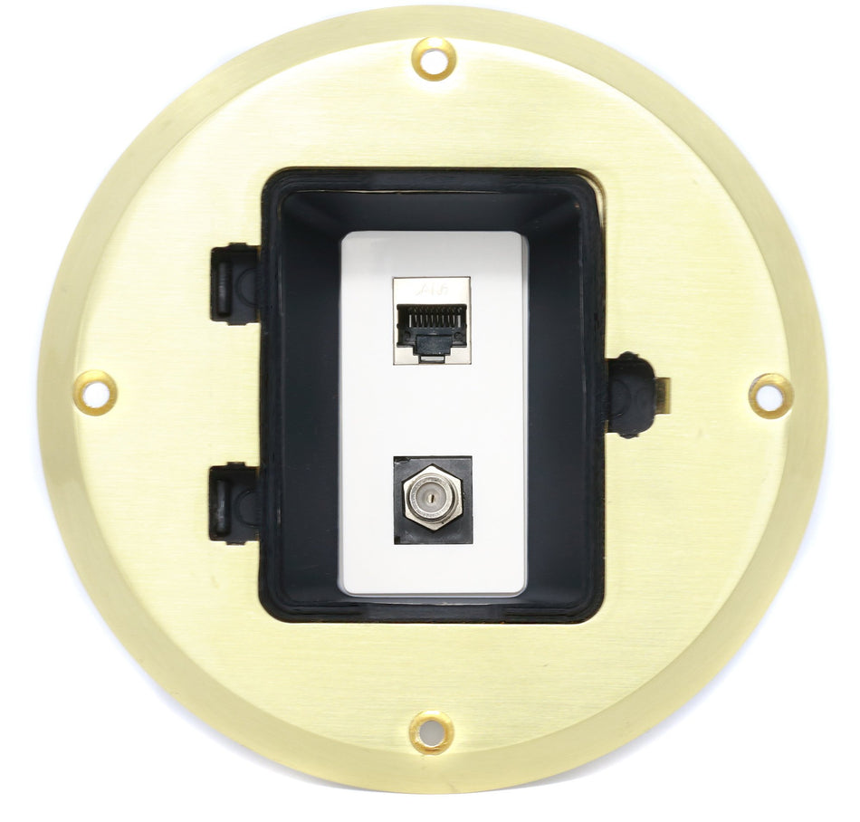 RiteAV Cat6 Shielded Ethernet Coax Cable TV Floor Box - Gold