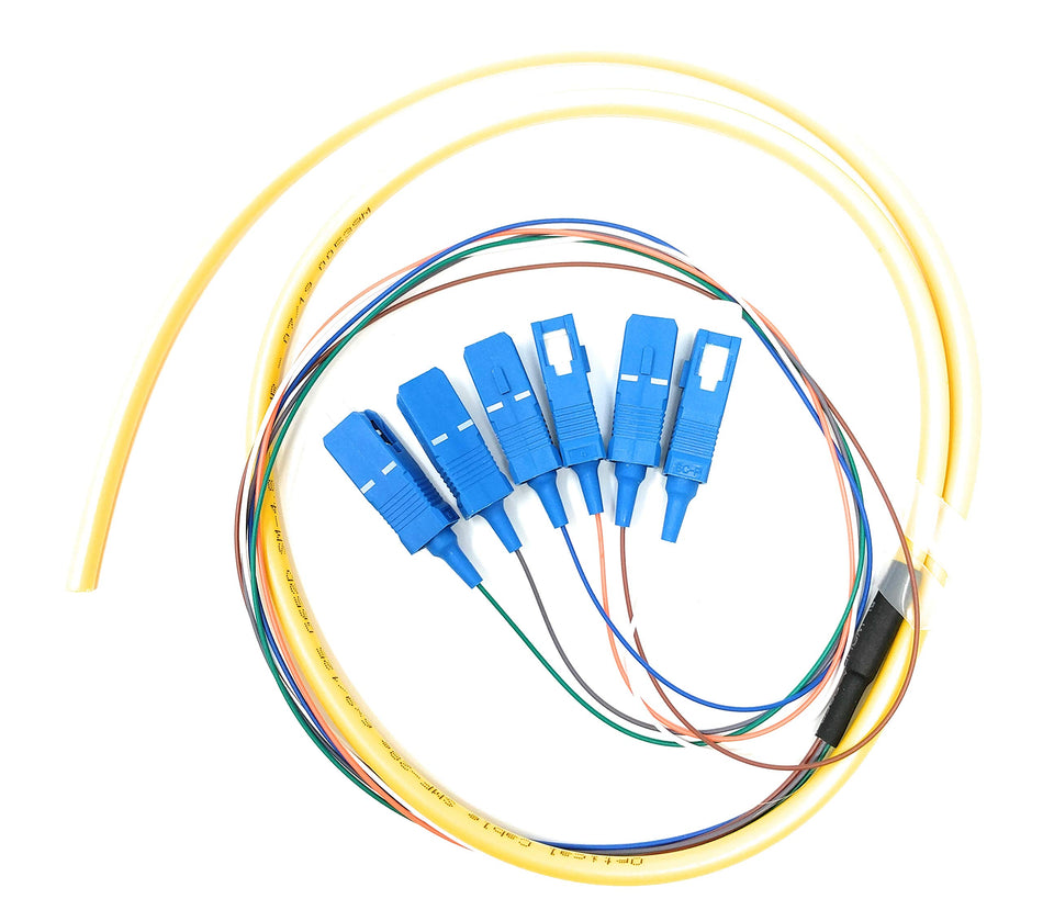 Ultra Spec Cables 6 Strand Singlemode 9/125 SC-UPC Fiber Pigtail, 1 Meter for Splice