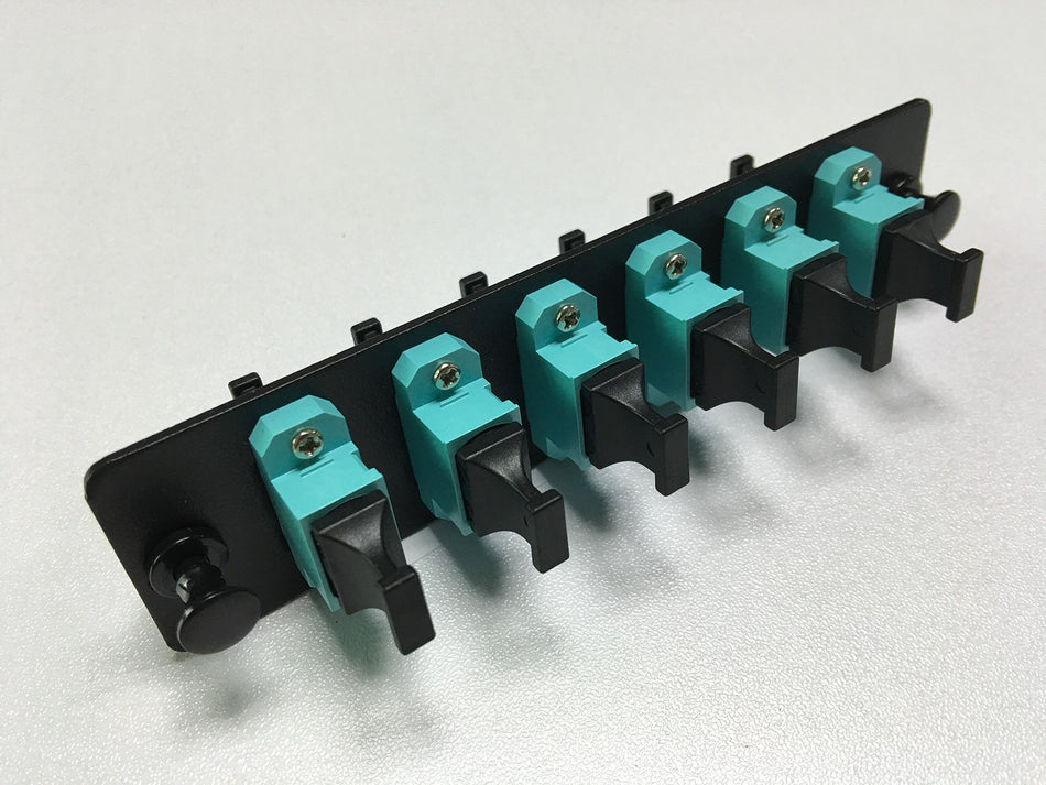 RiteAV LGX Footprint MPO Adapter Panel, 6 Ports, Loaded w/6 MPO Adapters, OM3, 10Gig, Black
