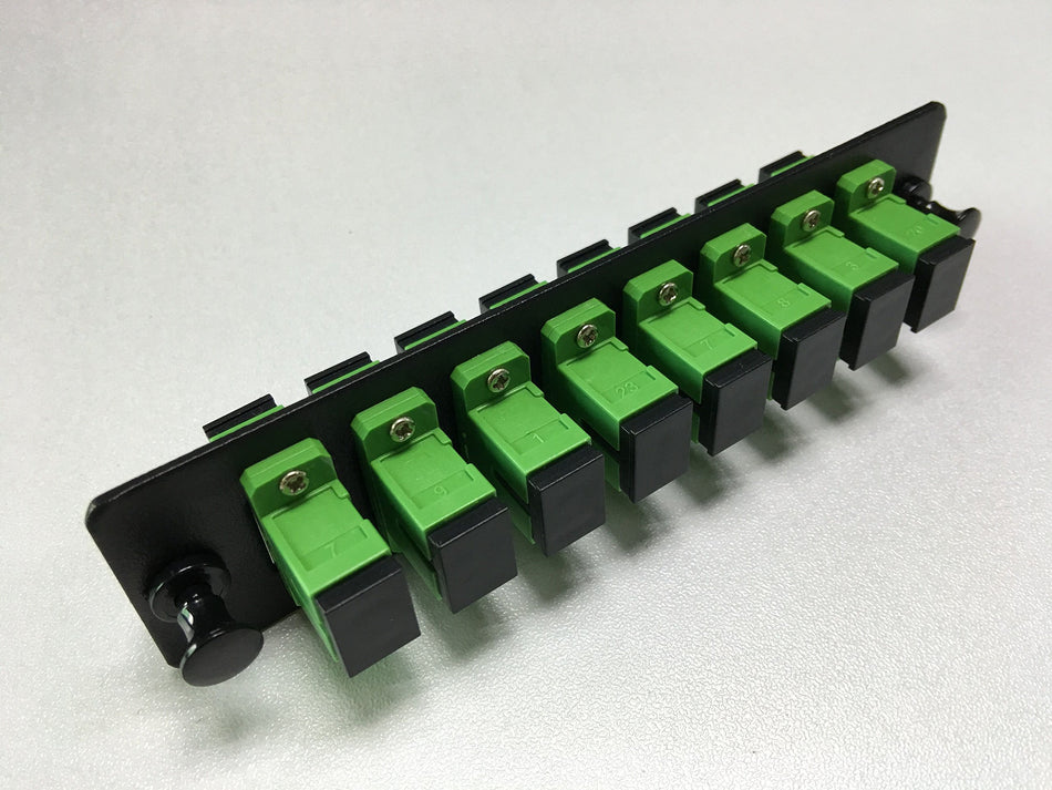 RiteAV LGX Footprint SC Adapter Panel, 8 Ports, Loaded w/8 SC Simplex Singlemode APC Adapters, Black