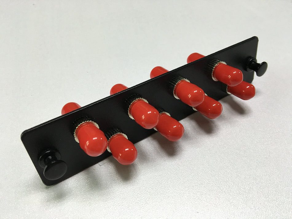 RiteAV LGX Footprint ST Adapter Panel, 8 Ports, Loaded w/8 ST Simplex Multimode Adapters, Black