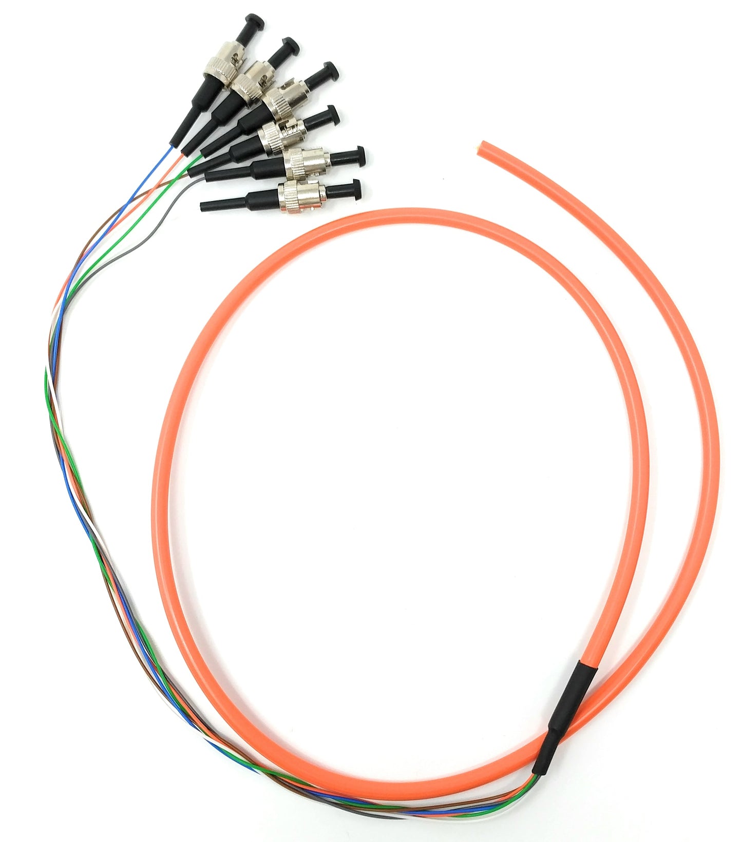 6 Strand Multimode OM1 62.5/125 ST-UPC Fiber Pigtail, 1 Meter