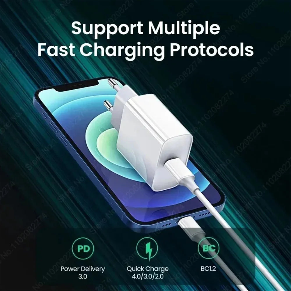 PD 20W USB C Fast Charger for iPhone 13 12 11 14 Pro Max 8 Plus Mini XR XS SE Quick Charging USB Type-C Cable for iPhone Charger