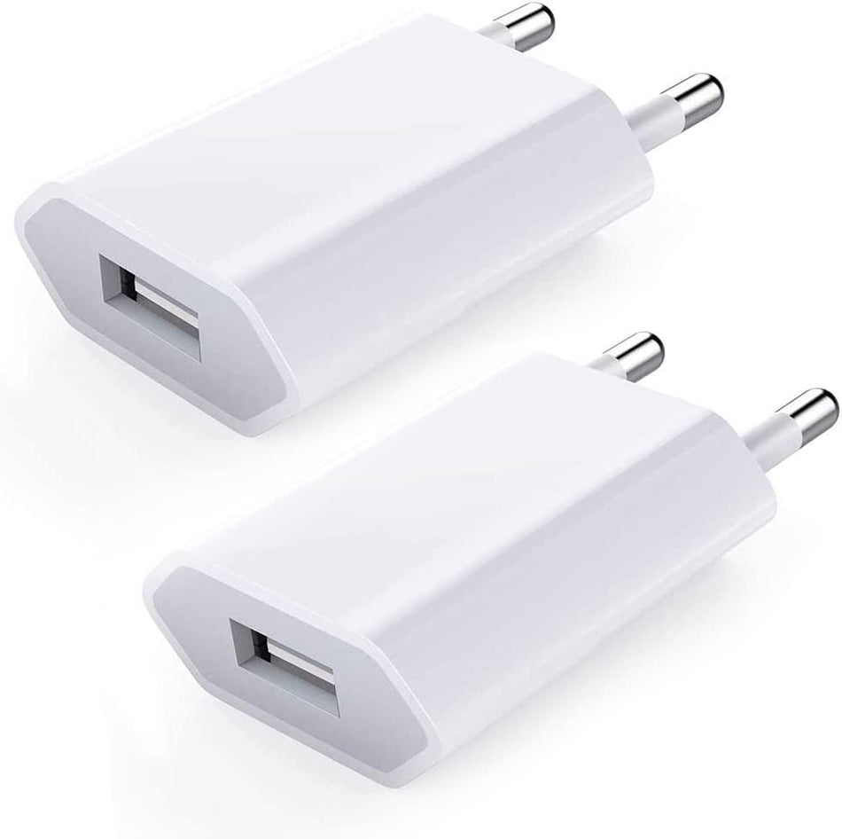 RiteAV - USB-laddare 2-pack USB-strömförsörjning laddningskontakt 5 V-1 A universell kontakt adapter uttag strömadapter strömkontakt laddningskontakt kompatibel för i-Phone 12/13/11/X/8/7, Samsung Galaxy, Huawei, mobiltelefon – vit