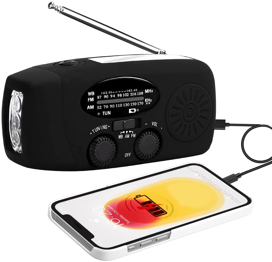 Nödväderradio Soldriven Vevradio (2000mAh, Svart)