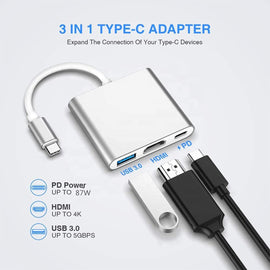 USB C till HDMI-adapter 4K, Multiport HUB typ C-adapter med USB 3.0-portdistributör