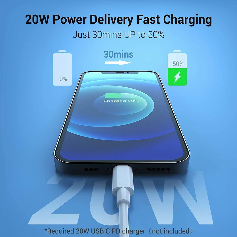 iPhone 20 W snabbladdarkabel 2-pack USB-C till Lightning-kabel (2 m) snabbladdning kompatibel med iPhone 14/13/12/12 Mini/12 Pro/12 Pro Max/11/11 Pro Max/Xs Max/XR/X, iPad med mera