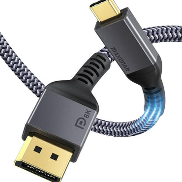 USB C till DisplayPort-kabel 8K vid 60 Hz, Maxonar 3 m (10 fot), 4K vid 60 Hz/144 Hz/120 Hz, 5K vid 60 Hz, 2K vid 240 Hz, Thunderbolt 3 till DisplayPort HBR3 typ C DP 1.4 för MacBook Pro 2021, M1