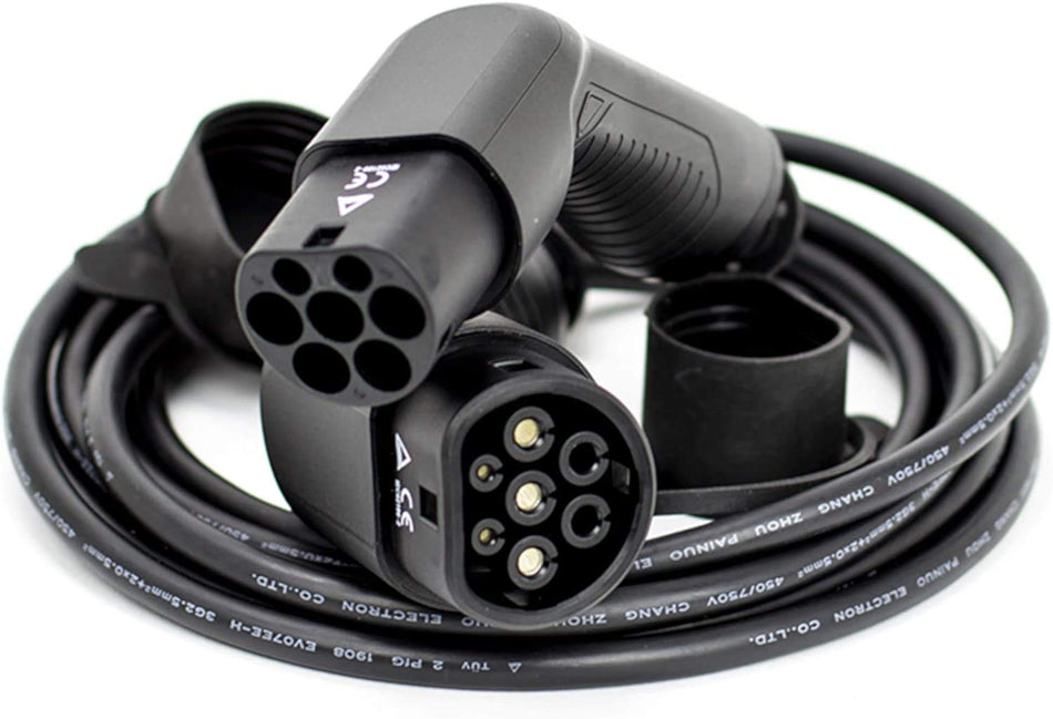 EV elektrisk billaddningskabel, typ 2 till typ 2 (IEC62196), 32 amp, 5 m kabel, PHEV, Mercedes, BMW etc.