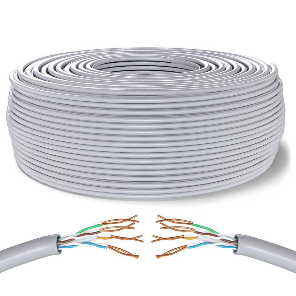 100m Ethernet-Nätverkskabel | CAT6, AWG24, CCA, UTP (100 Meter, Grå)