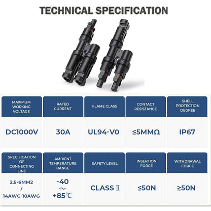 RiteAV - MC4-grenkontakter, solpanelskontakter Y gren i par MMF + FFM för parallell anslutning mellan solpaneler (1 par)