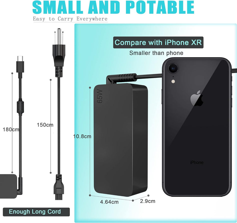 RiteAV - Lenovo 65 W USB c laddare Notebook strömförsörjning för ASUS, HP, Acer, Lenovo IdeaPad/Yoga, Huawei, MacBook Pro/Air, Dell, Xiaomi, Samsung Galaxy Tab A8, Google, Switch-Station.