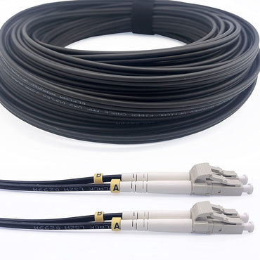 RiteAV - skyddad fiberoptisk kabel i stål för utomhus- och inomhusbruk, LC/UPC till LC/UPC OM3 multimode duplex 50/125μm, svart (60 m)