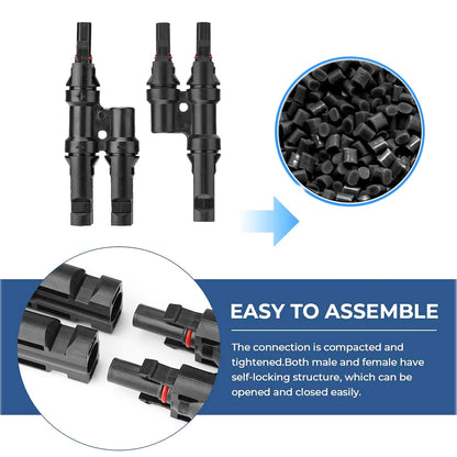 RiteAV - MC4-grenkontakter, solpanelskontakter Y gren i par MMF + FFM för parallell anslutning mellan solpaneler (1 par)