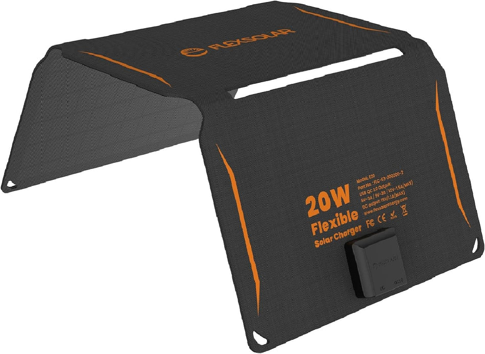 RiteAV - FlexSolar 20 W bärbar solpanel, ETFE vikbar solpanelsladdare med QC3.0 (18 W), DC-port, IP67 vattentät monokristallin utomhus solpanel för Samsung Galaxy iPhone 12/11/XS/XS Max, camping
