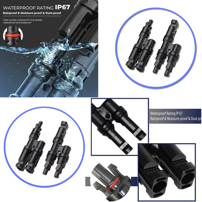RiteAV - MC4-grenkontakter, solpanelskontakter Y gren i par MMF + FFM för parallell anslutning mellan solpaneler (1 par)
