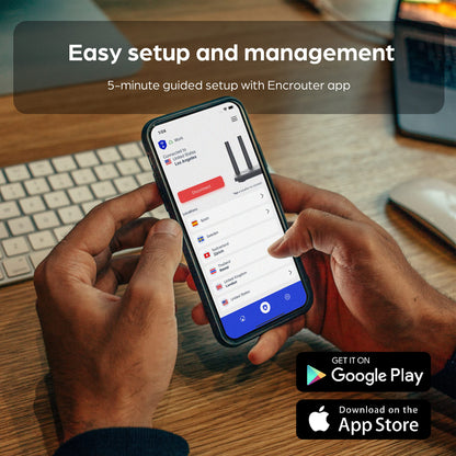 Encrouter Wi-Fi 6 VPN Router (ENC-AX1800A), High-Performance Built-in VPN Smart Home Router, VPN Protection for Your Entire Household, Cloud Access and GEO-IP Unlock, 1-Year Free VPN Subscription