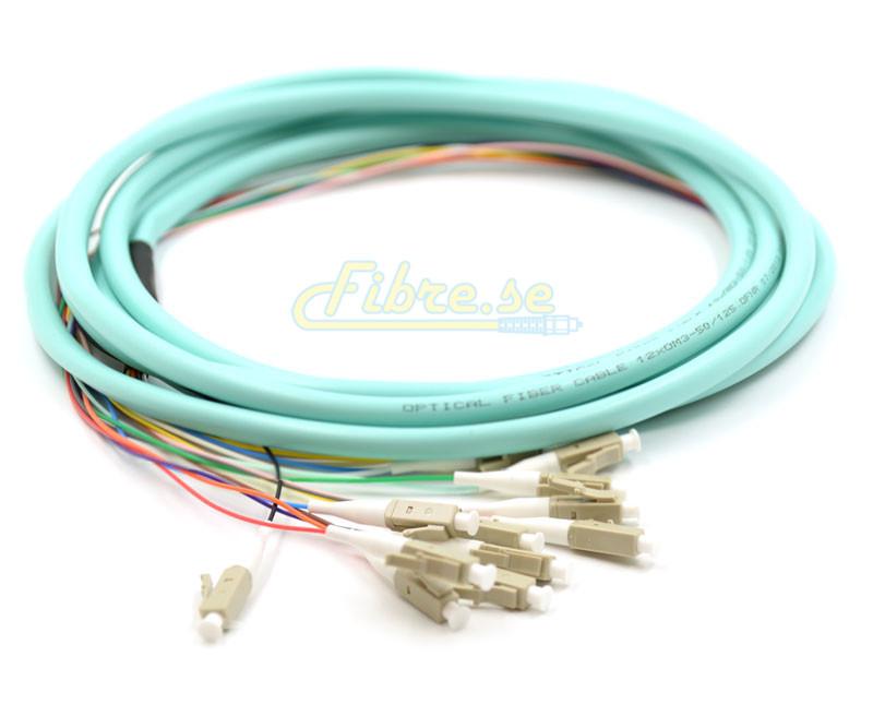 OM3 - 10G Multimode (50/125) - 12 Strand - Fiber Optic Pigtail - LC/UPC - Riser Jacket