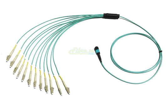 12 Strand, OM3 - 10G 50/125um Multimode , MPO-LC Fiber Optic Harness Cable,  LSZH Jacket